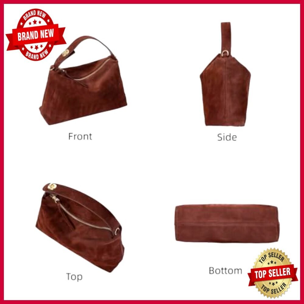Premium Suede Leather Hobo Bag Crossbody Tote Adjustable Strap - Picture 2 of 6